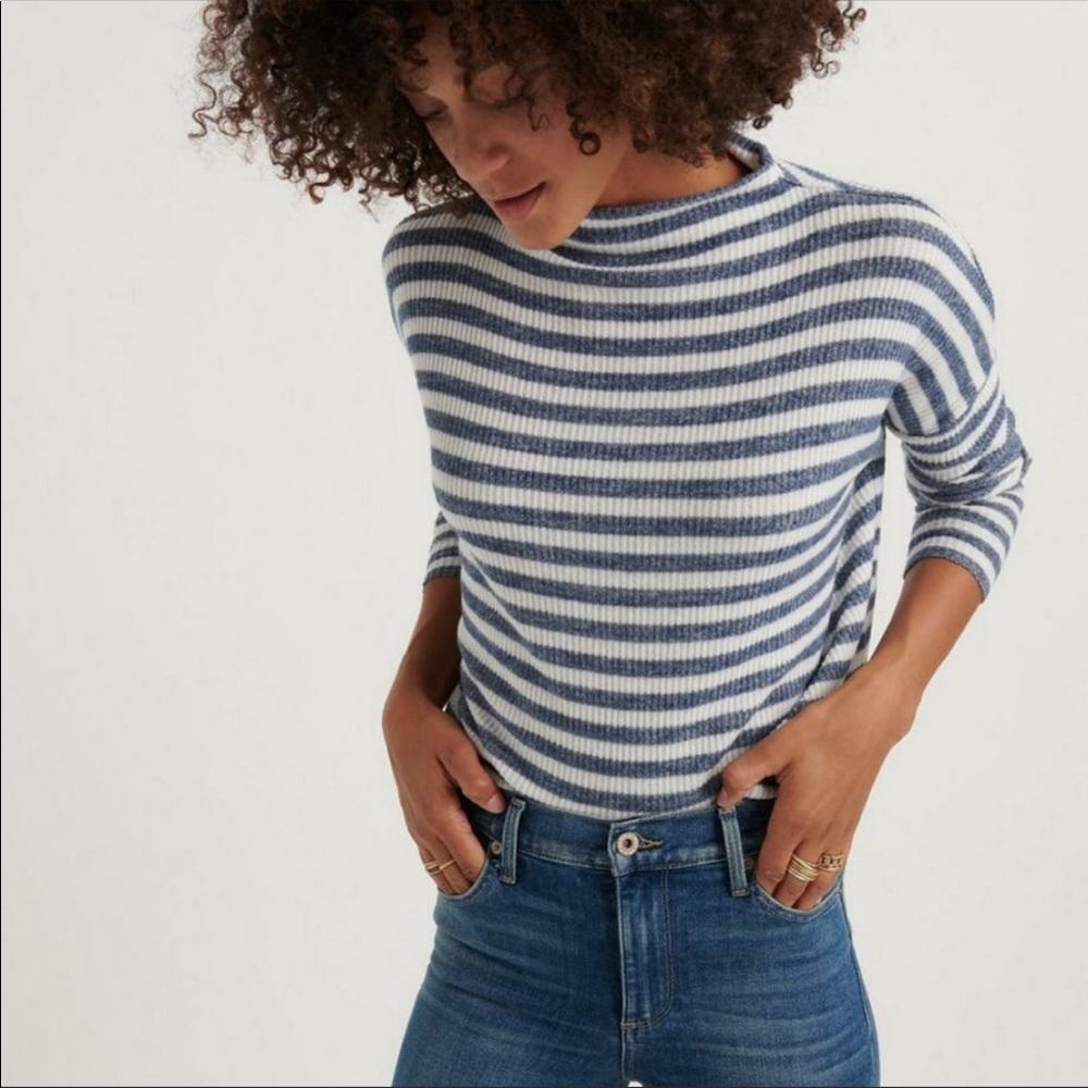 Lucky Brand gray striped mock neck top, large
